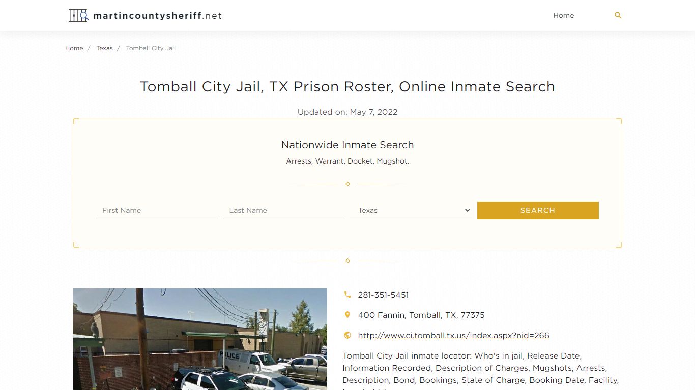 Tomball City Jail, TX Prison Roster, Online Inmate Search ...